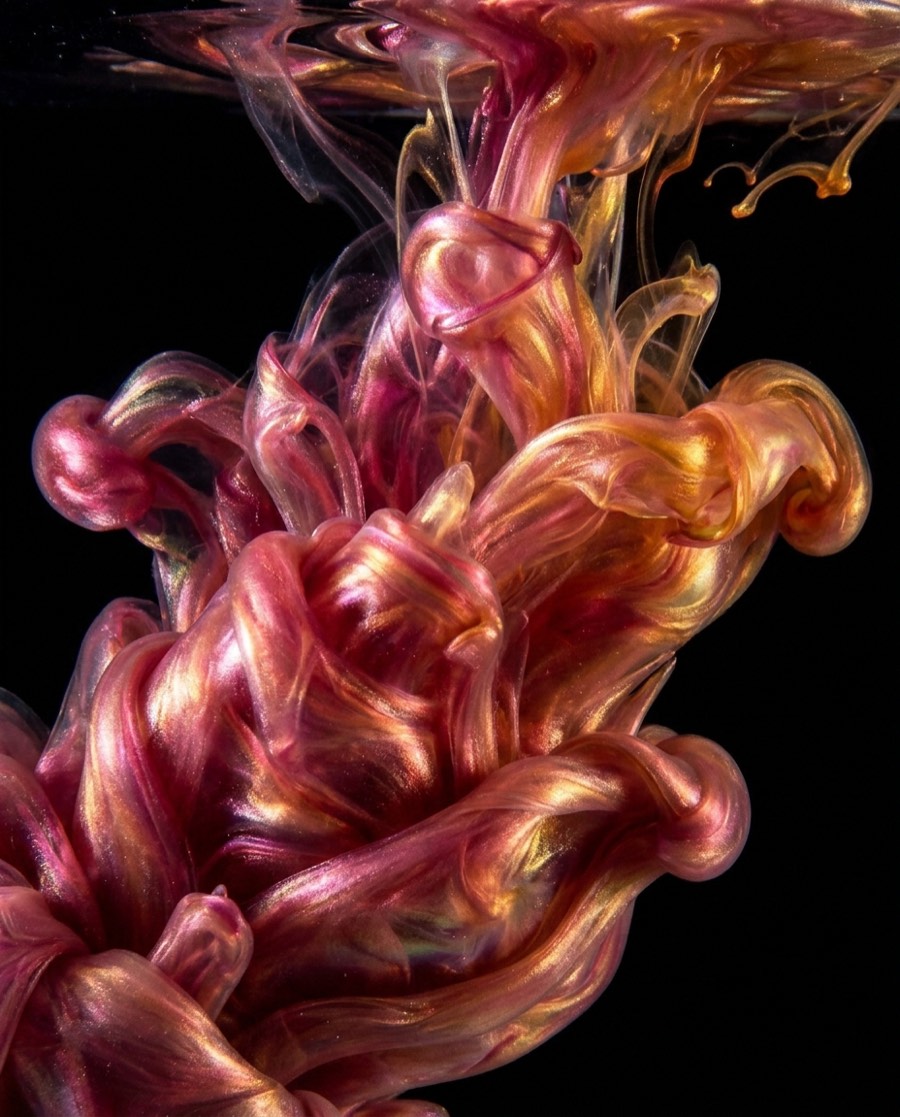 Rose and gold serum blooming through water